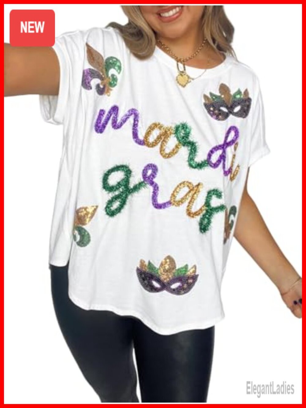 Mardi Gras Sequin Short Sleeve Carnival Top Fat Tuesday Party
